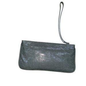 DKNY Small Wristlet Grey Patent Faux Leather Zipper Closure